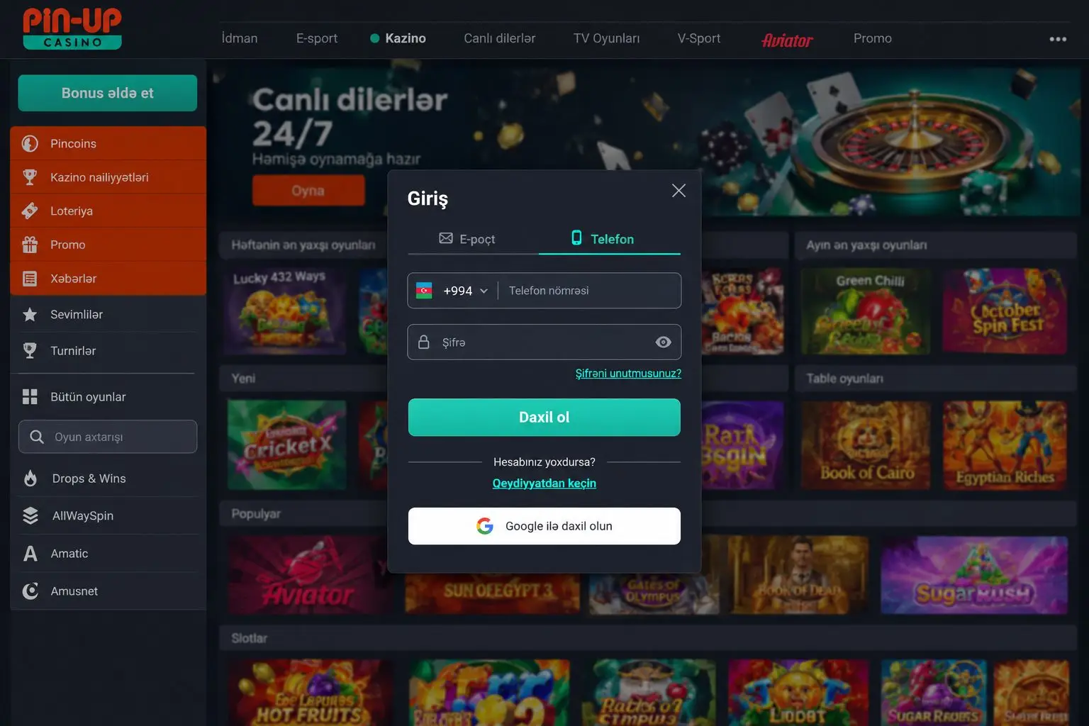 Pin Up Casino giriş Azerbaijan: əsas giriş üsulları